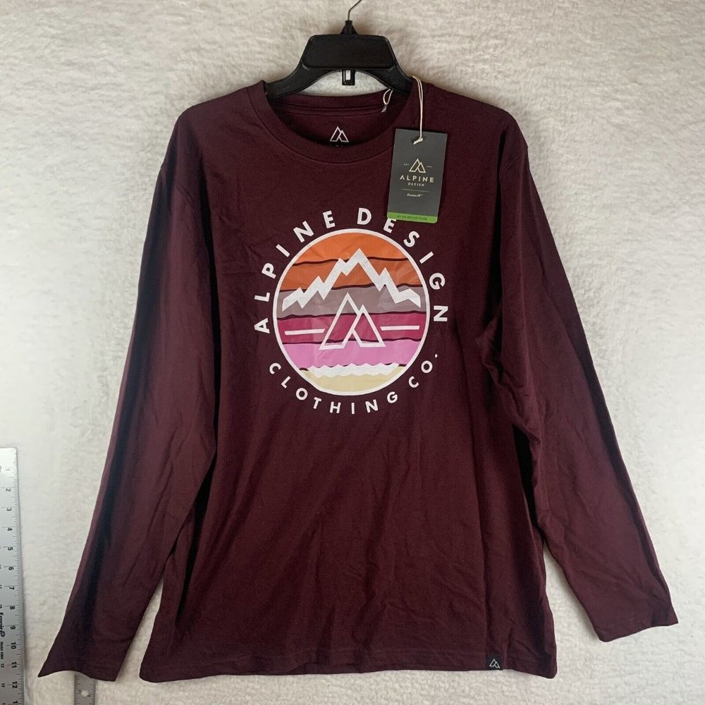 Alpine Design Shirt Men's Large‎ Burgundy UPF 50 Long Sleeve Crew Neck 7243